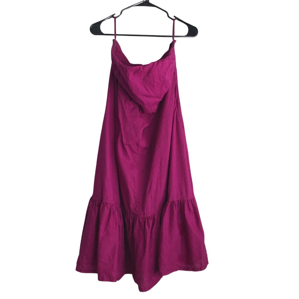 magenta strapless ruffle bottom dress